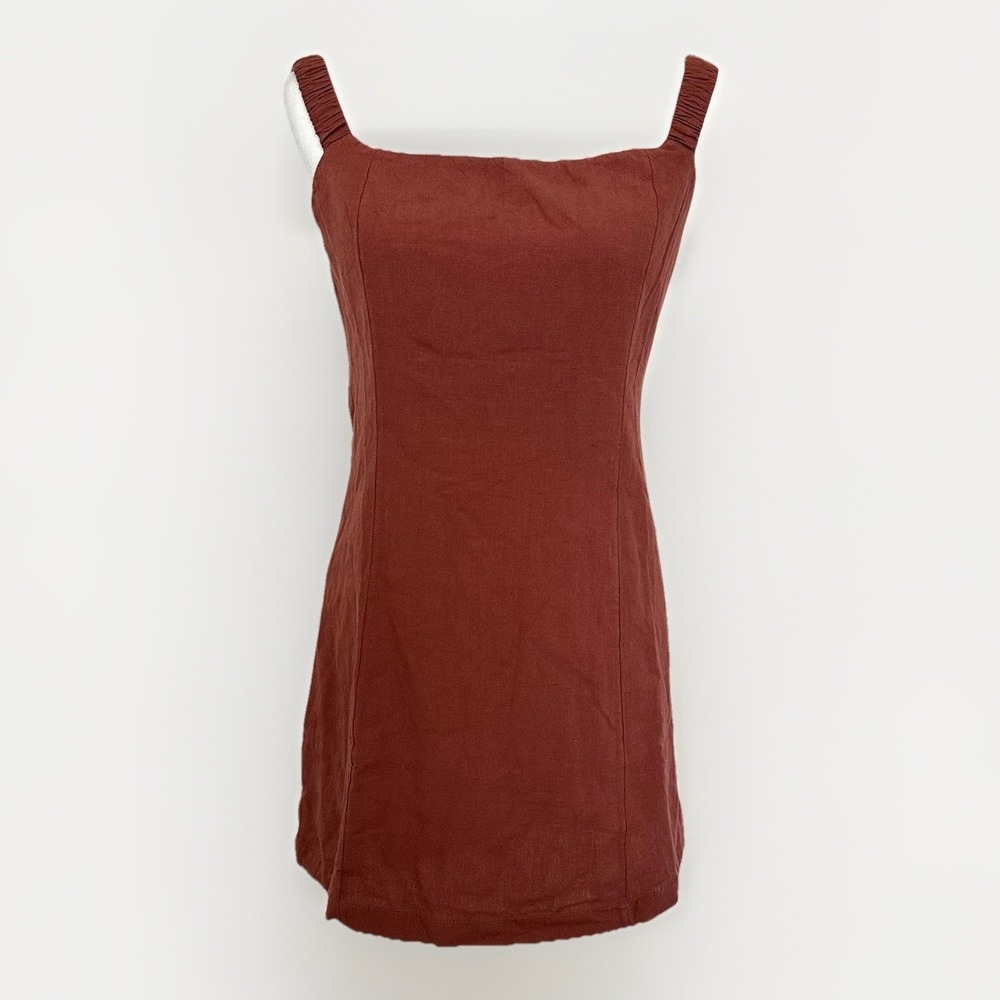 Free People Close To Heart Mini Dress Rust Cotton Linen Blend Sz Medium NWOT